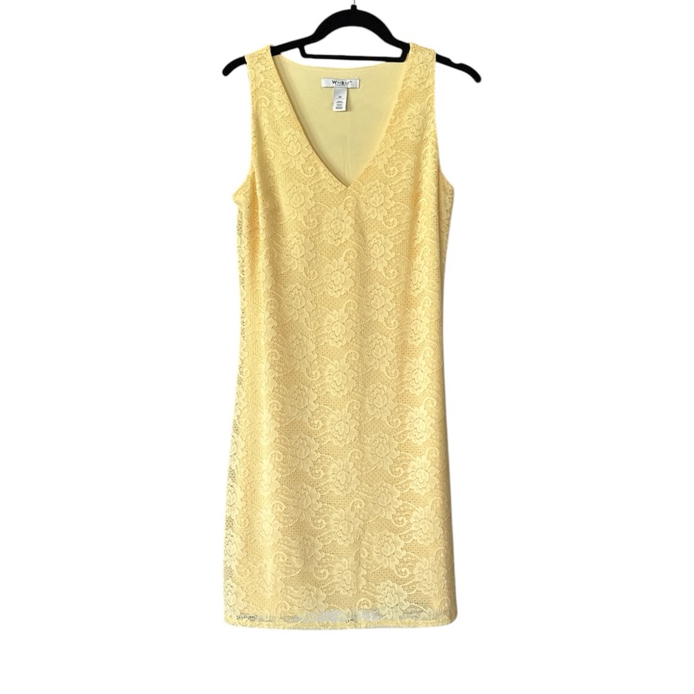 White House Black Market Yellow Lace Overlay A-line Dress